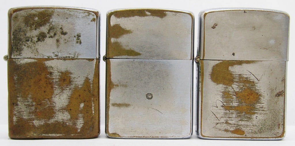 (3) Vintage Zippo Lighters 1950's - 1970's: 1 Lightly Fired; Others Used Condition.