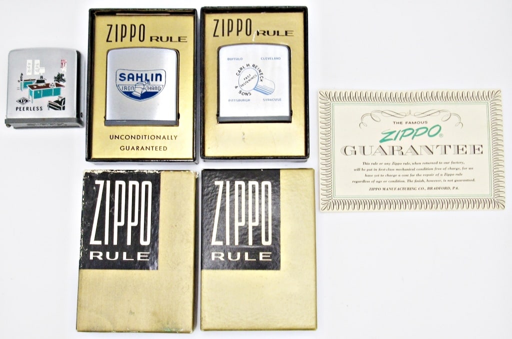 (3) VINTAGE ZIPPO LOGO TAPE MEASURES: SILVER TONE; VARIOUS ENGRAVED LOGOS; (2) NEW IN BOXES!