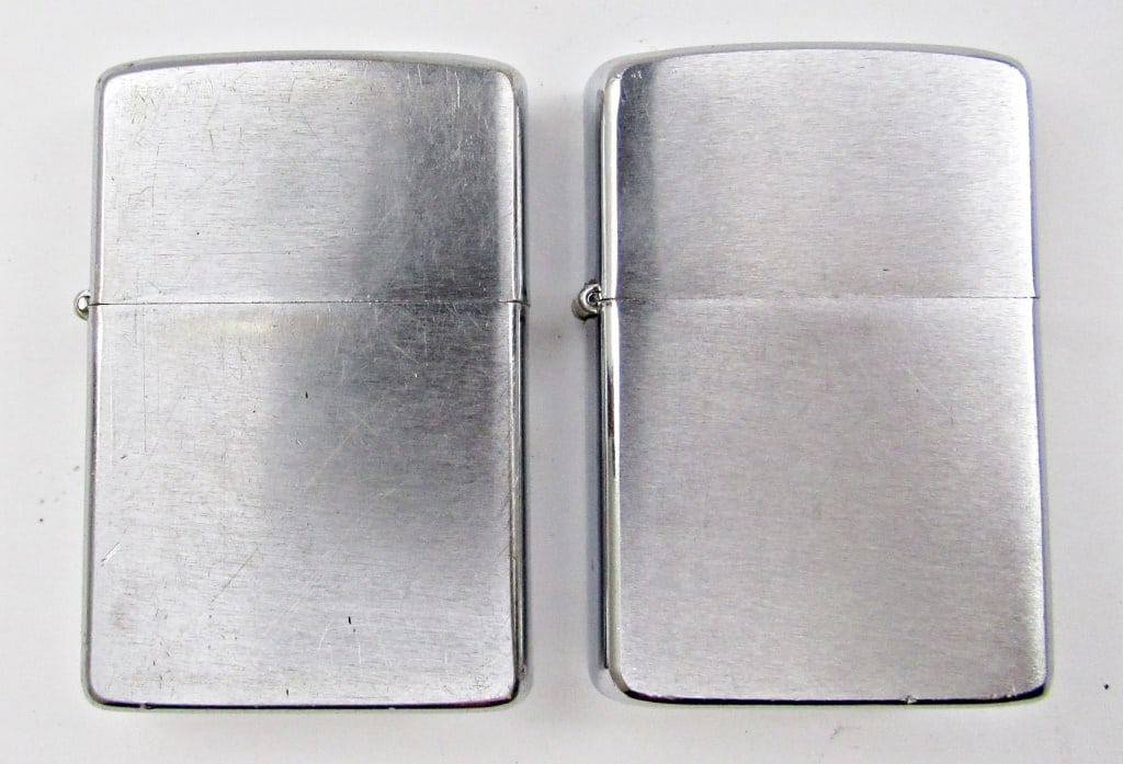 (2) VINTAGE 1980'S BRUSHED CHROME ZIPPOS: 1980 & 1981 BRUSHED CHROME FINISH ZIPPO LIGHTERS; USED NICE OVERALL CONDITION