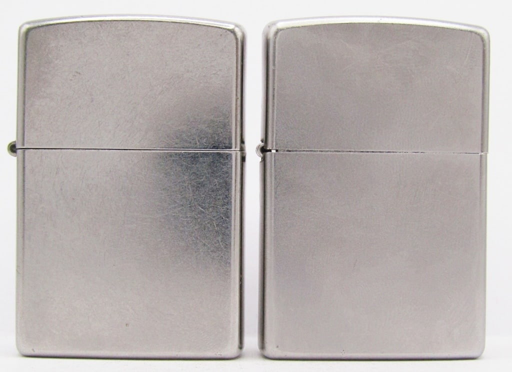 2014 & 2019 Satin and Street Chrome Zippos: 2019 "Andrew Brown" on Back; Both Used Conditions.
