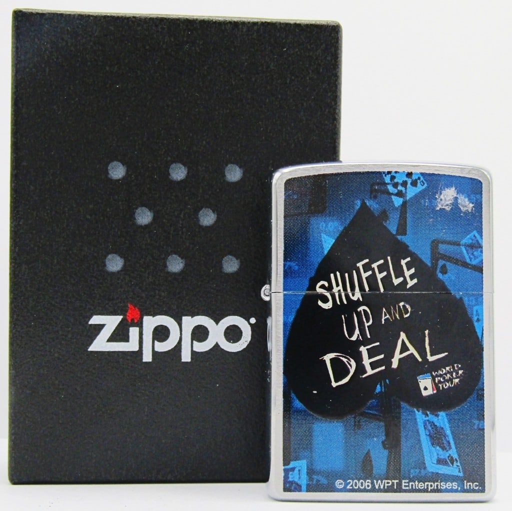 2008 Unfired World Poker Tour Shuffle Up & Deal: Unfired Zippo Lighter in Box.