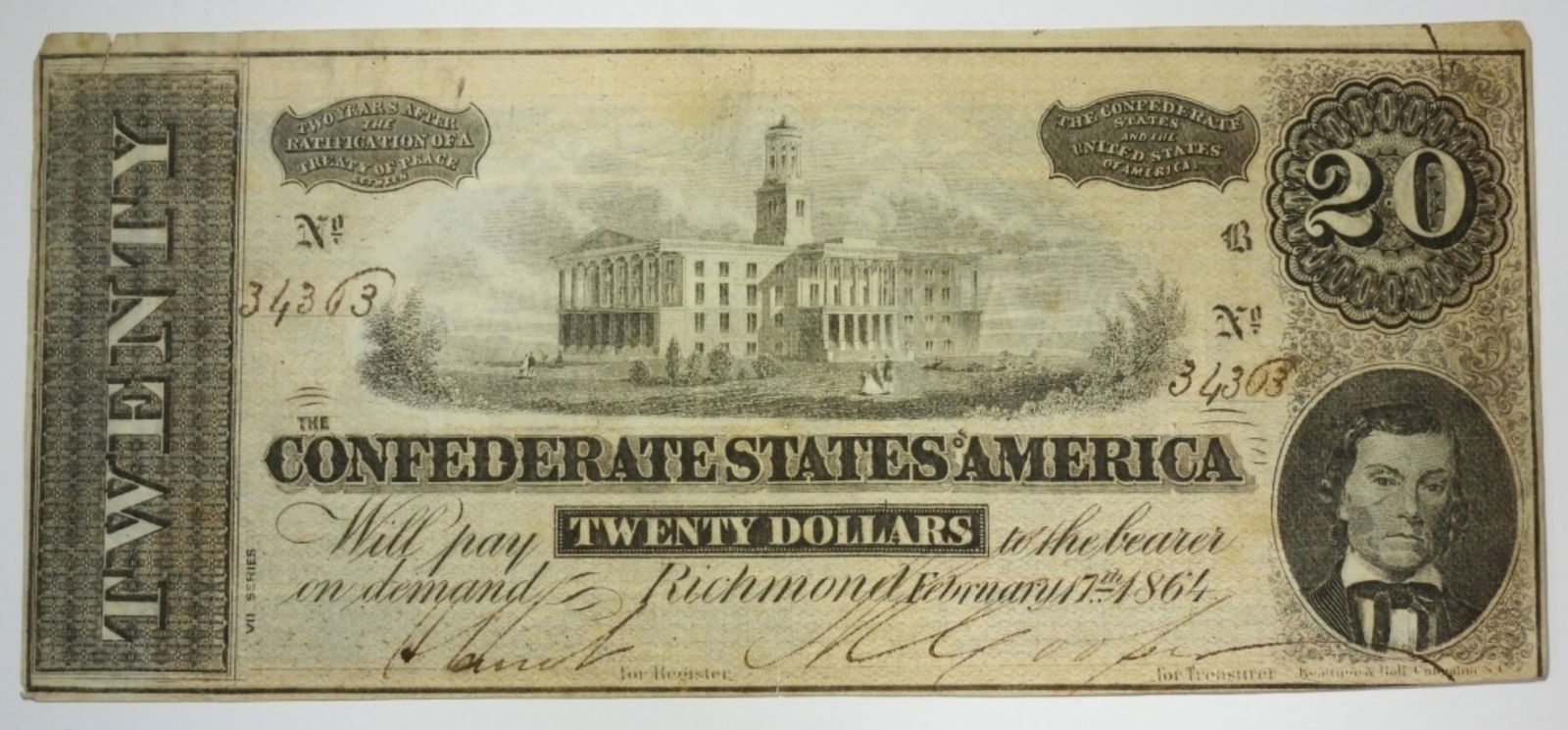 1864 $20 CONFEDERATE NOTE (1 of 2)