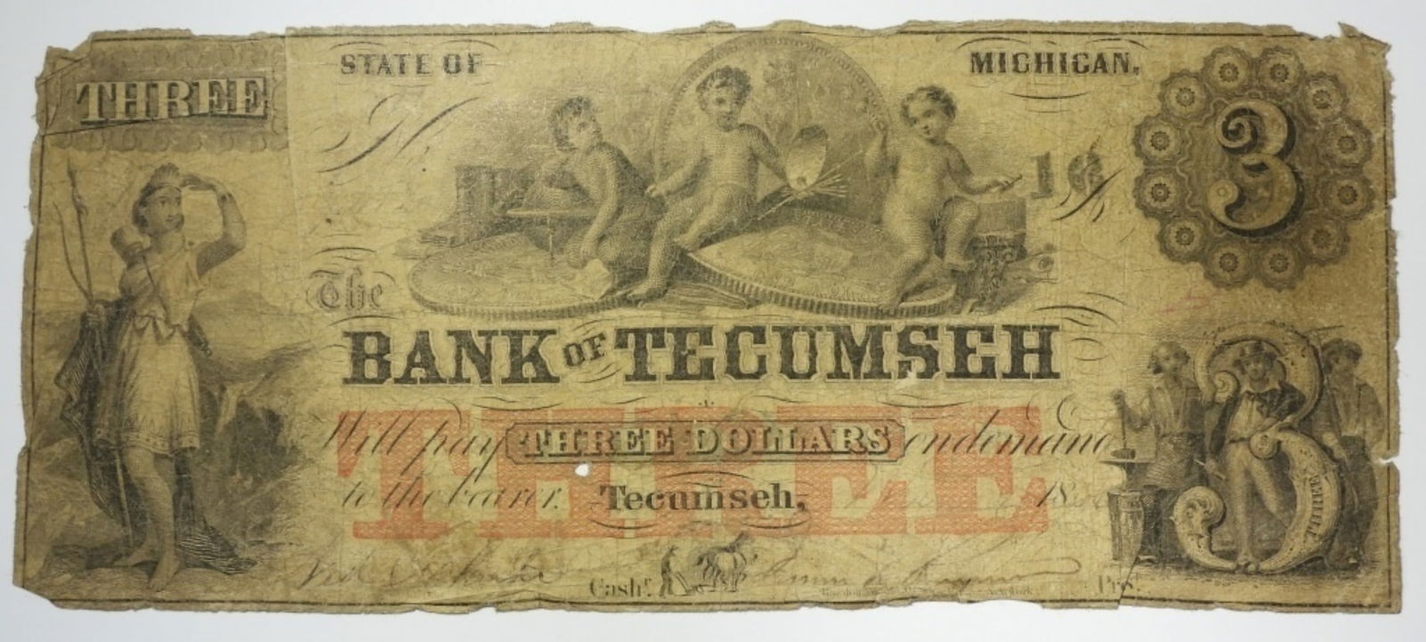 18xx $3 MICHIGAN OBSOLETE CURRENCY (1 of 2)