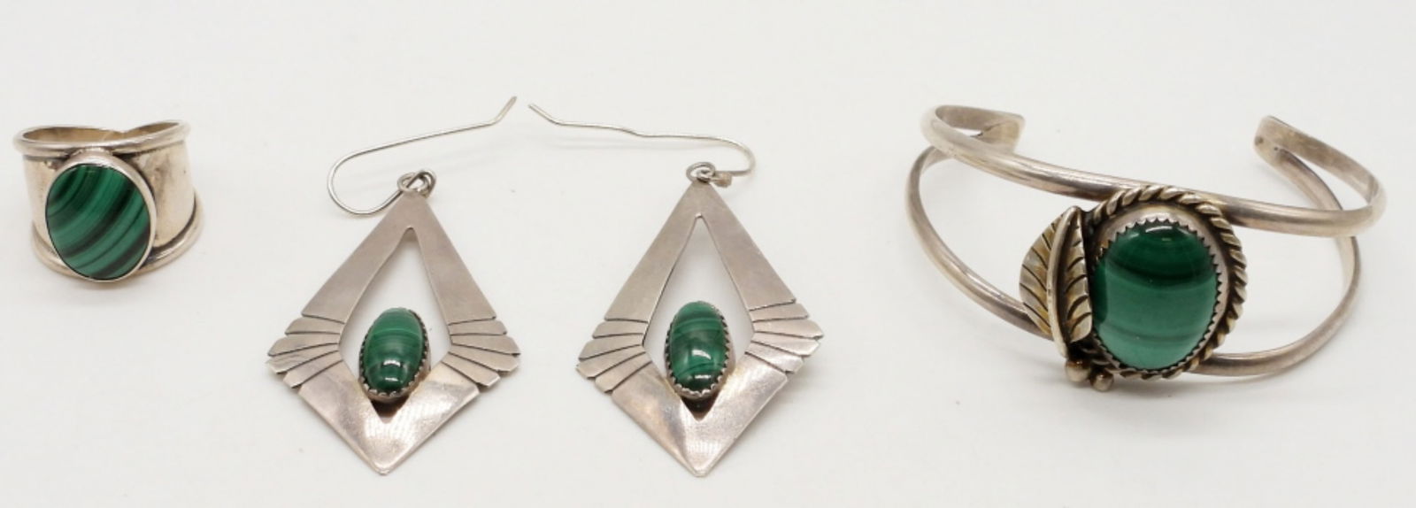 MALACHITE STERLING CUFF, RING , EARRING SET (1 of 6)