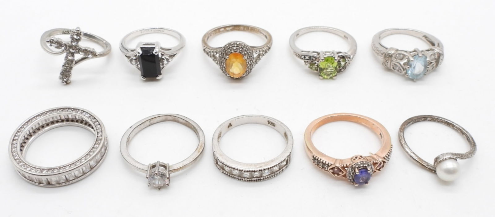 LOT OF 10 STERLING FASHION BLING RINGS (1 of 6)