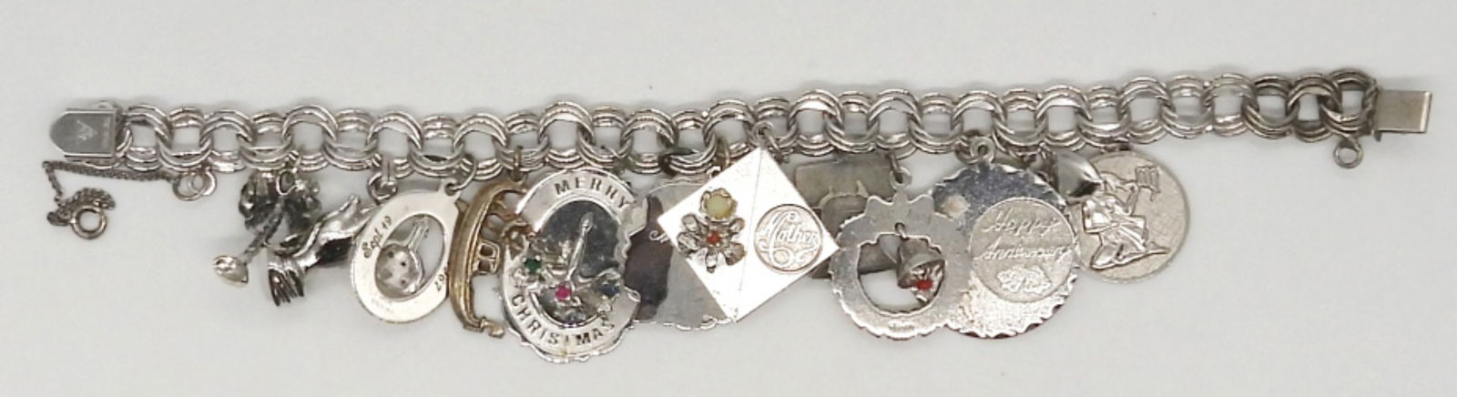 STERLING CHARM BRACELET - 13 CHARMS (1 of 4)