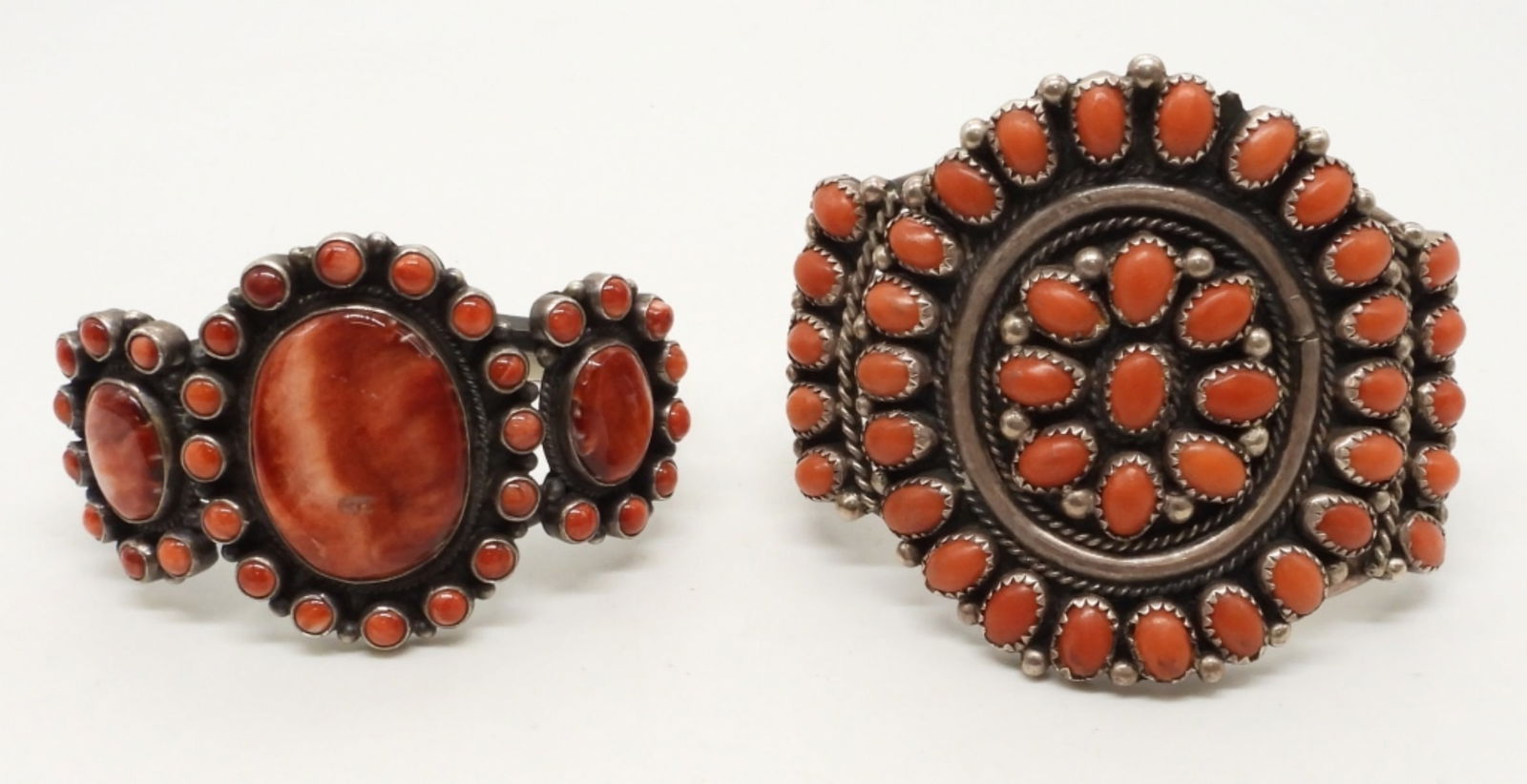 (2) STERLING HEAVY CUFF BRACELETS STONES (1 of 5)