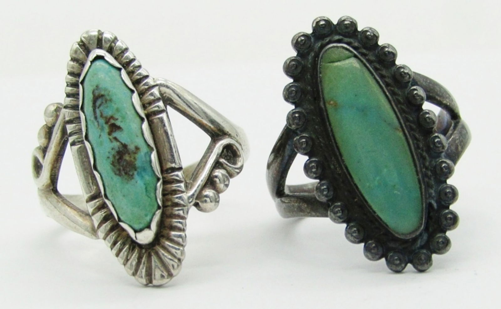 (2) Oblong Turquoise & Sterling Silver Rings (1 of 7)