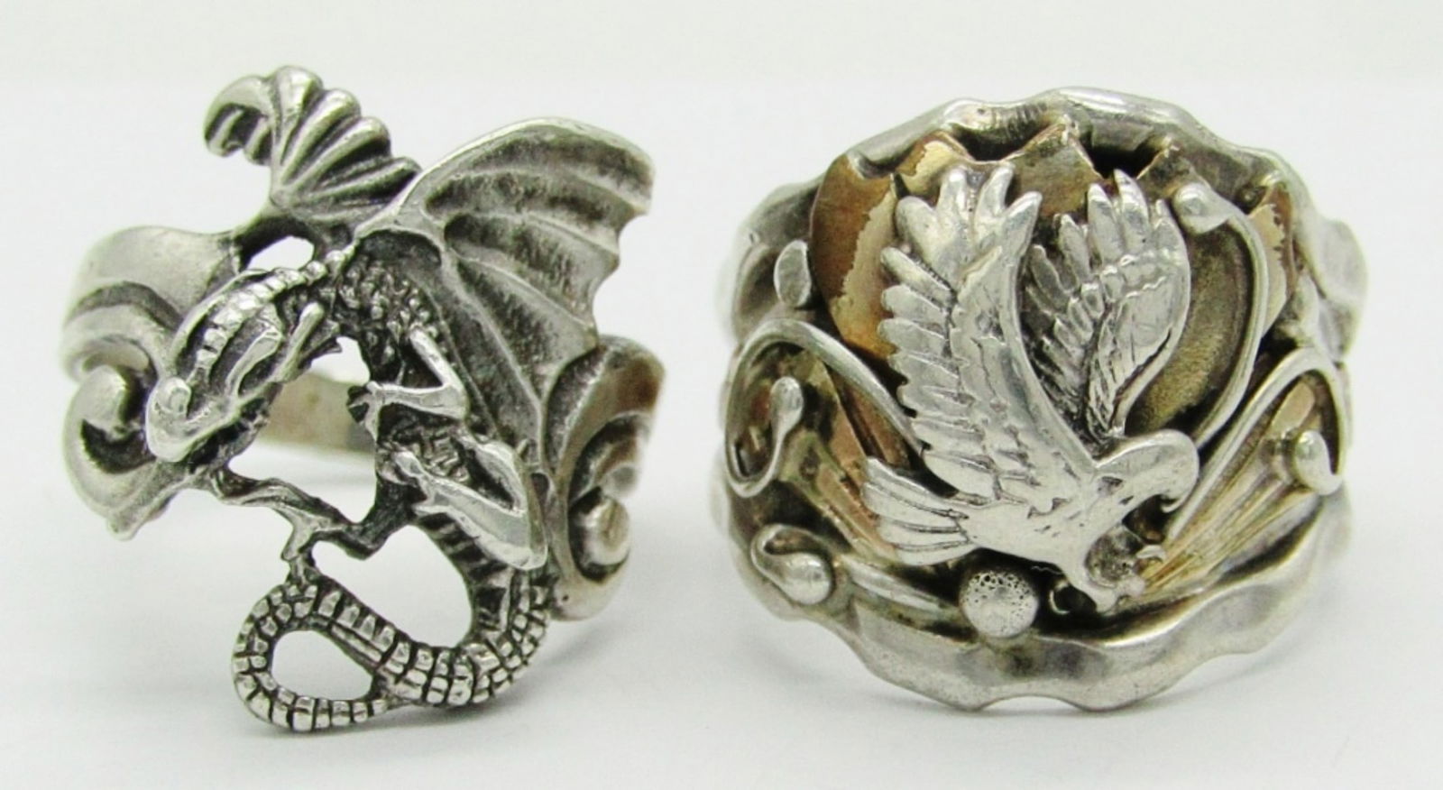(2) Sterling Silver Rings, Dragon & Eagle (1 of 7)