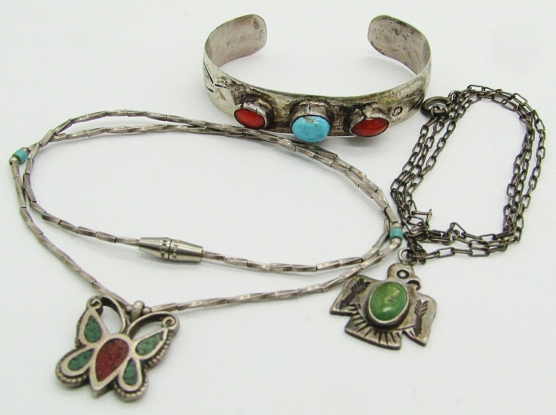 Southwest Sterling Style Necklaces & Cuff (1 of 11)