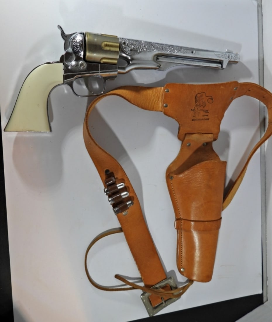 HUBLEY COLT .45 CAP GUN with HOLSTER: 13 1/2" LONG - WORKING CONDITION