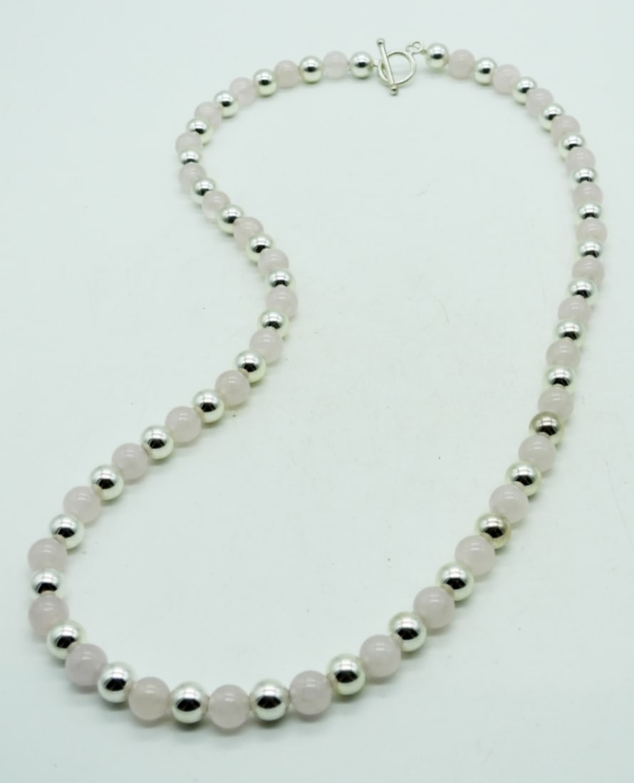 ROSE QUARTZ AND STERLING BEADED NECKLACE (1 of 4)