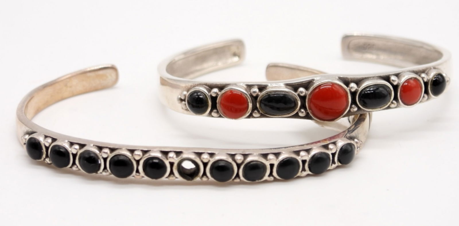 (2) STERLING CUFF STYLE BRACELETS ONYX STONES (1 of 6)