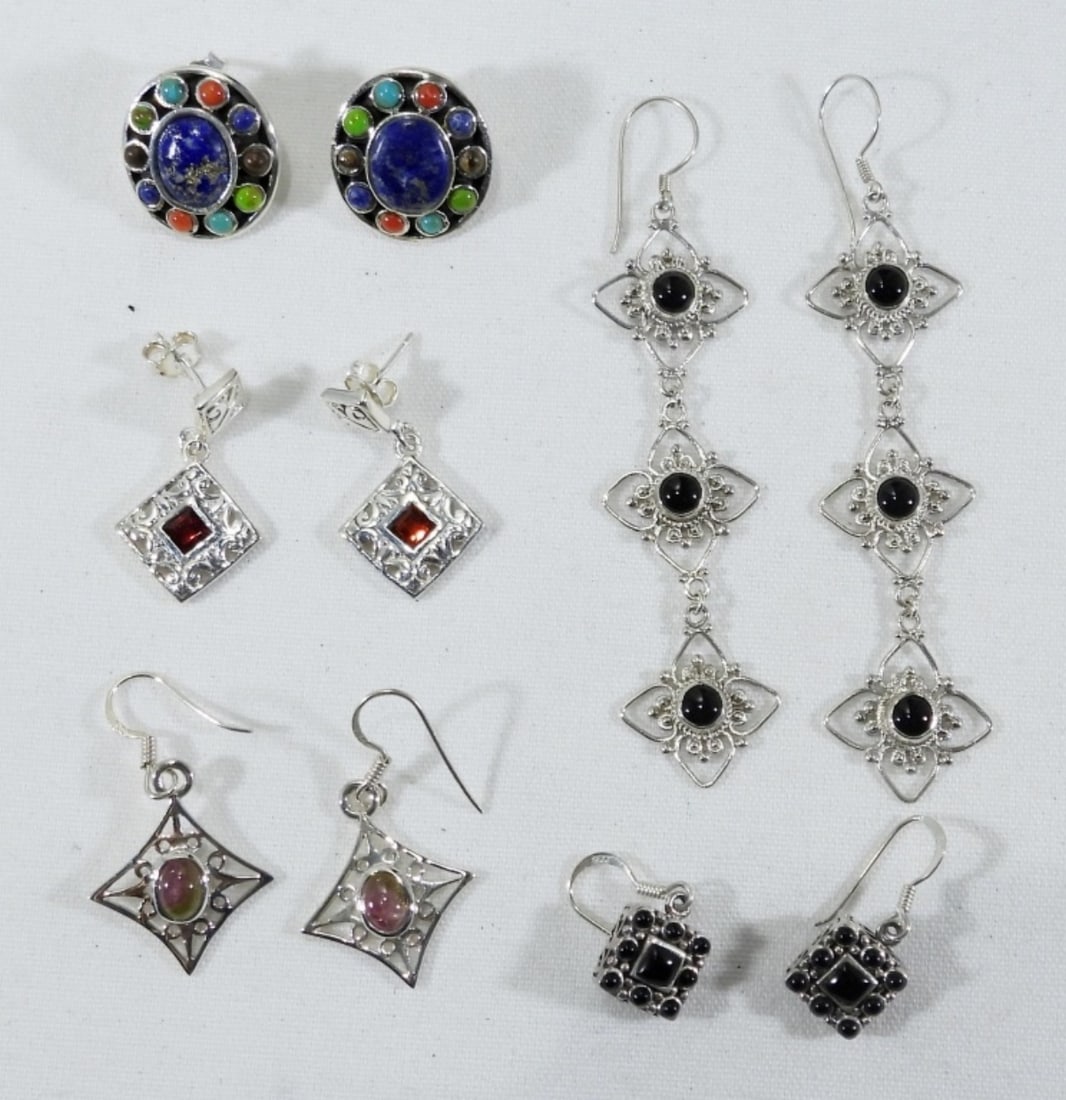 (5) PAIRS STERLING EARRINGS GEMSTONES (1 of 4)