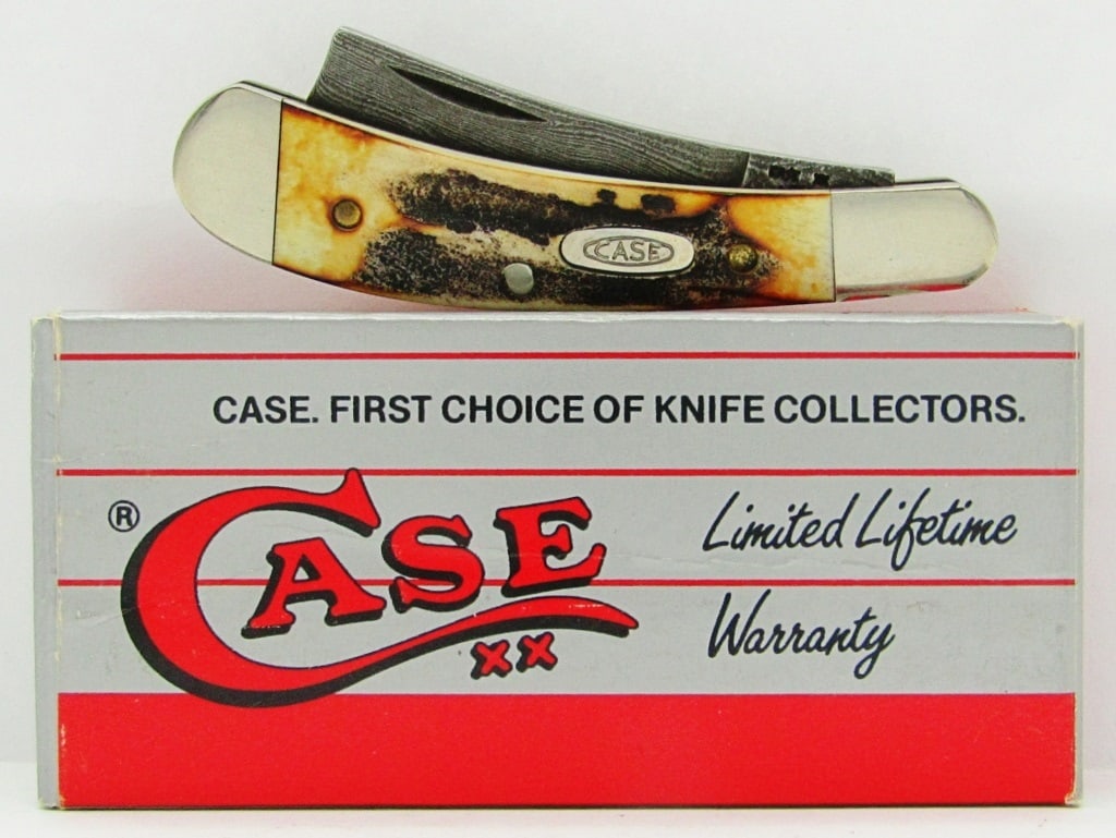 CaseXX 1-Dot 511098D Stag Damascus Mini Razor: Mini Razor Pocketknife with Stag Handle and Damascus Blade. New in Original Box.