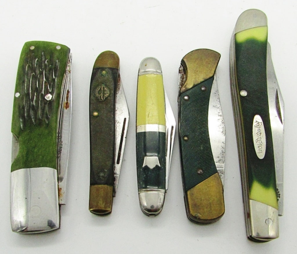 (5) Vintage Folding Pocket Knives; Green Handles (1 of 12)