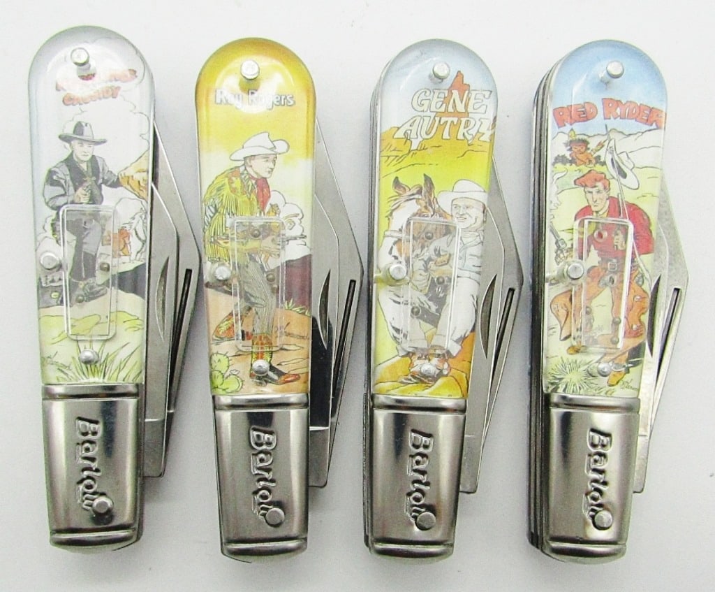 (4) NEW Heroes of the Silver Screen Pocketknives: Red Ryder Barlow, Gene Autry Barlow, Roy Rodgers Barlow, Hopalong Cassidy Barlow; All New In Boxes.