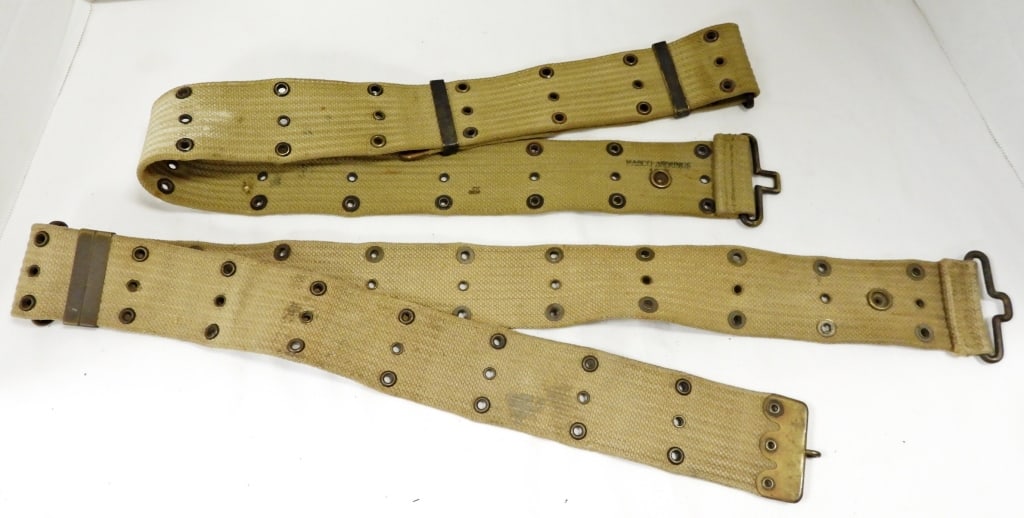 (2) MILITARY BELTS - TAN: U.S. ARMY / MARINE / NAVY