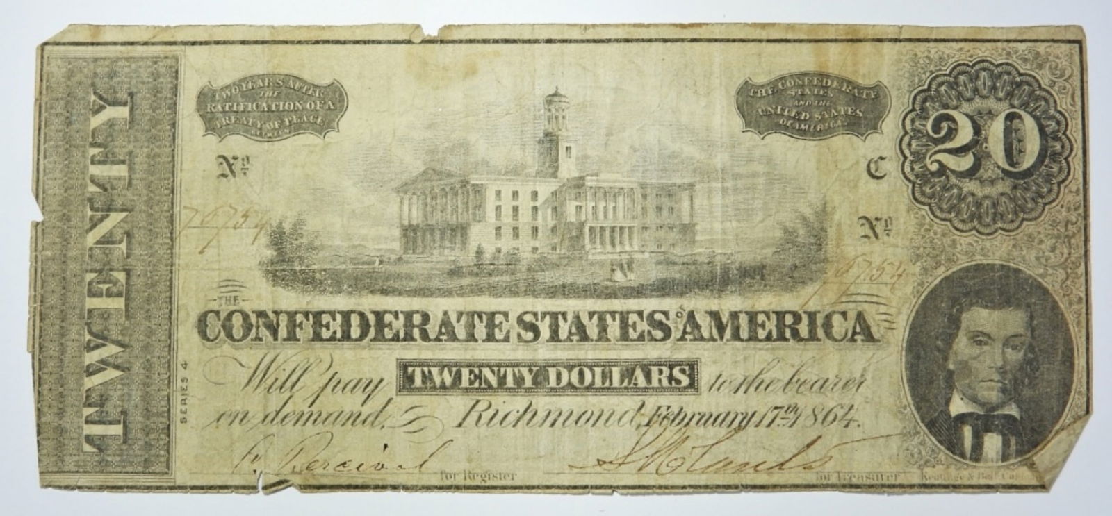 1864 $20 CONFEDERATE NOTE (1 of 2)
