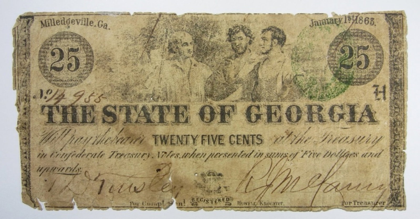 1863 GEORGIA 25 CENTS OBSOLETE NOTE (1 of 2)