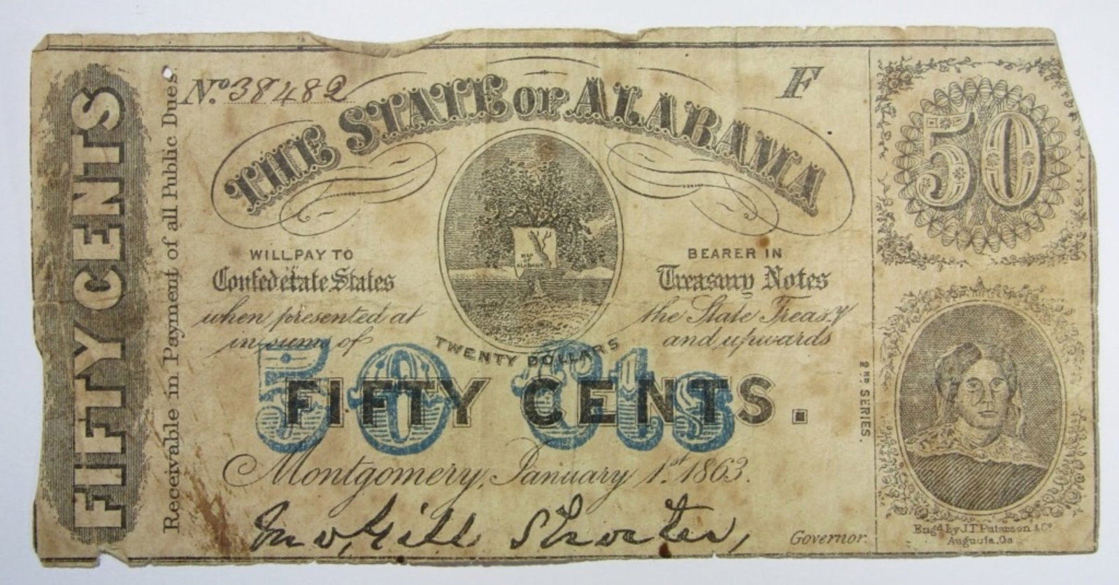 1863 ALABAMA 50 CENTS OBSOLETE NOTE (1 of 2)