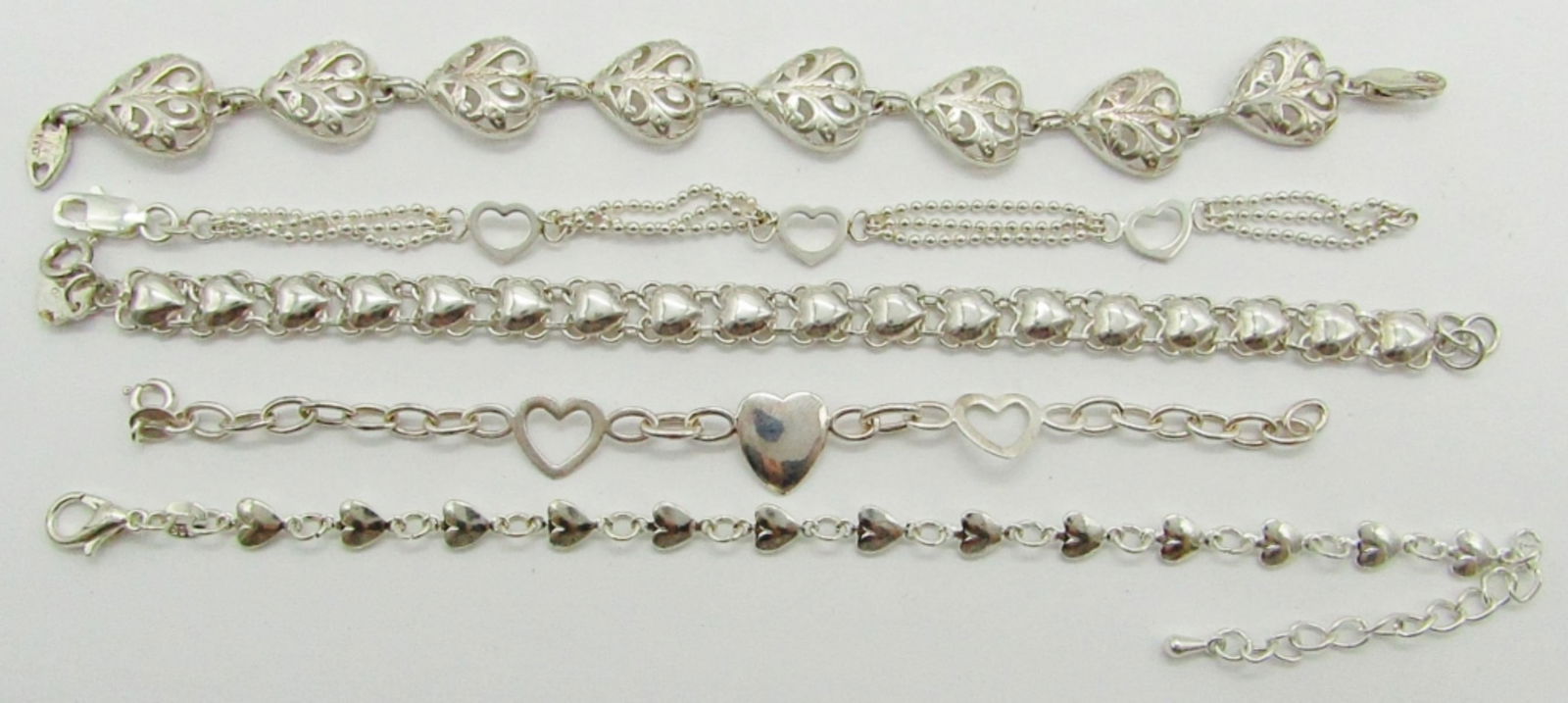 (5) Sterling Silver Heart Bracelets (1 of 3)