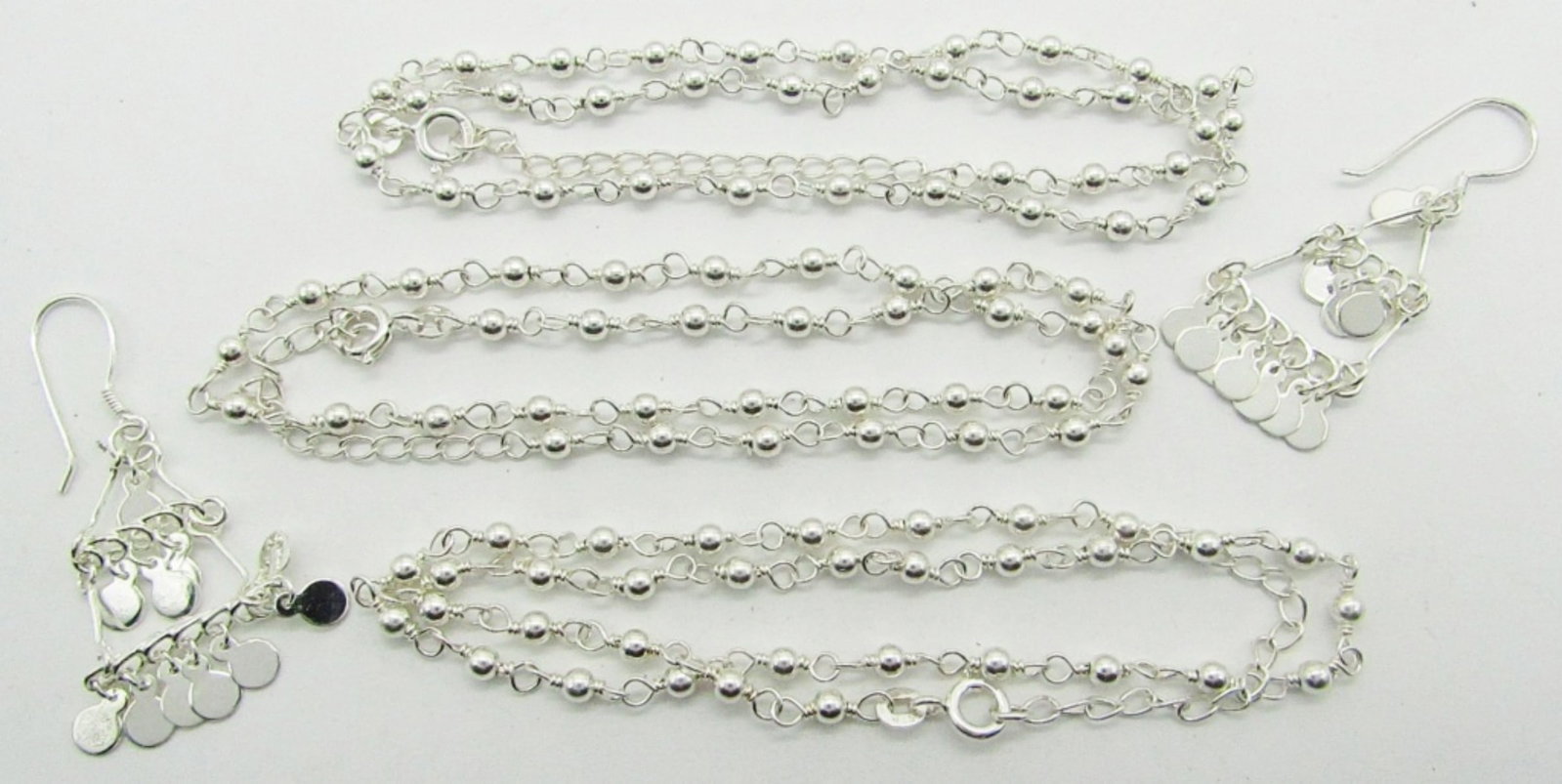 (3) STERLING NECKLACE & (1) DANGLE EARRINGS: 14.4DWT, 15IN LONG FOR ALL, EARRING DANGLE PIERCED, ALL STAMPED 925