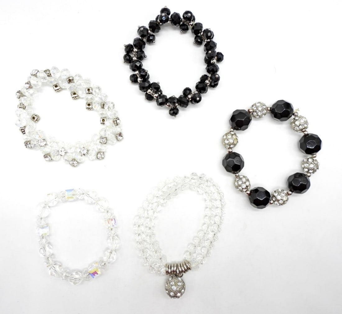 SET OF 5 CLEAR & BLACK STRETCH BRACELETS (1 of 3)