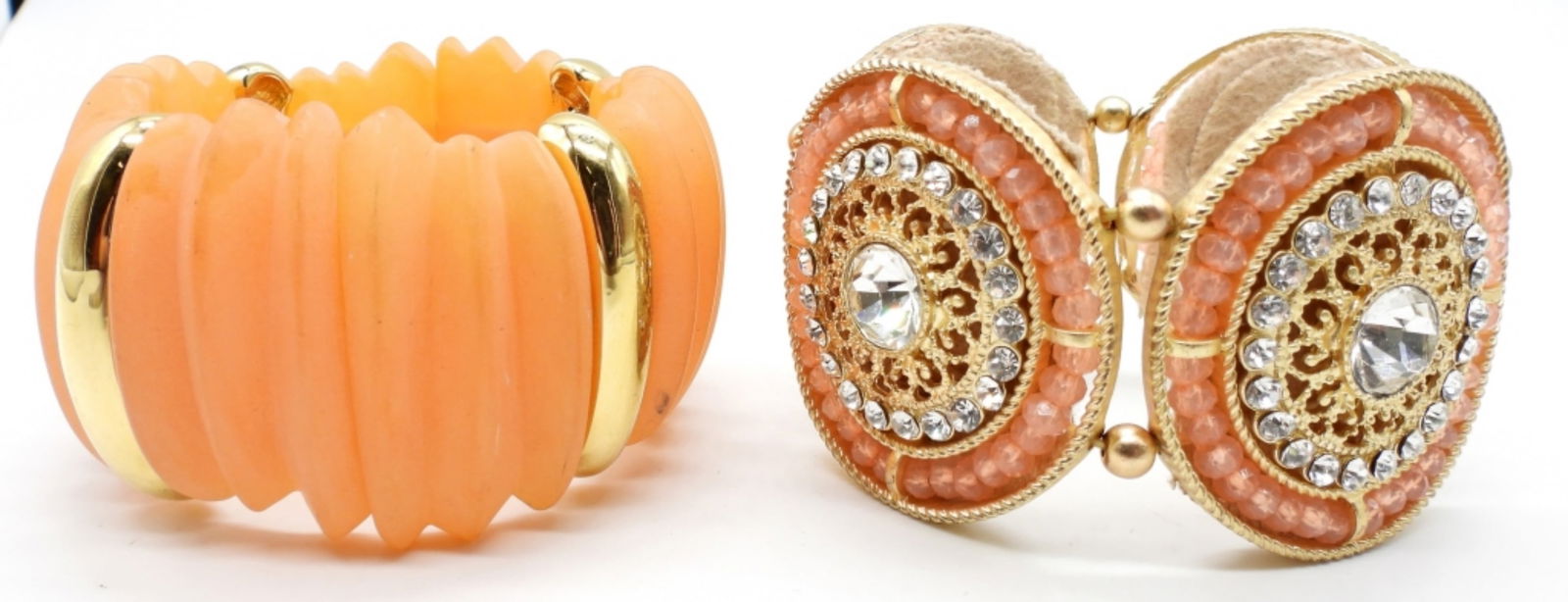 (2) PEACH/CORAL & GOLD TONE BRACELETS (1 of 3)