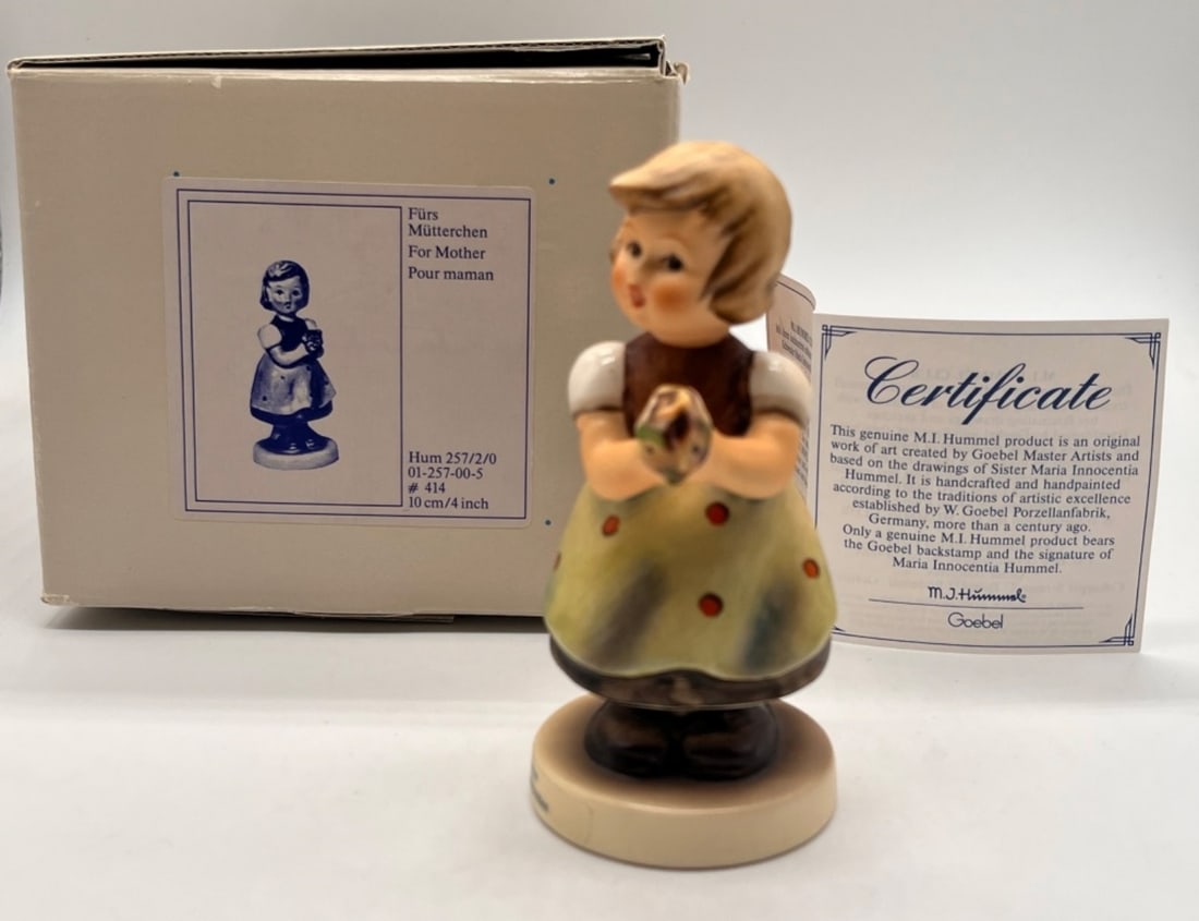 Hummel "For Mother" #414 Figurine: Goebel Hummel "For Mother" Humb 257/2/0 01-257-00-5 #414 4". Orginal box and COA. 1984