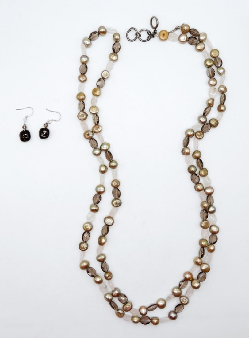 55" BEADED NECKLACE STERLING EARRINGS (1 of 2)