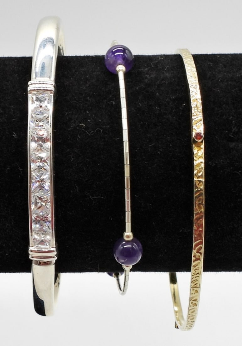 (3) STERLING BANGLE STYLE BRACELETS (1 of 2)