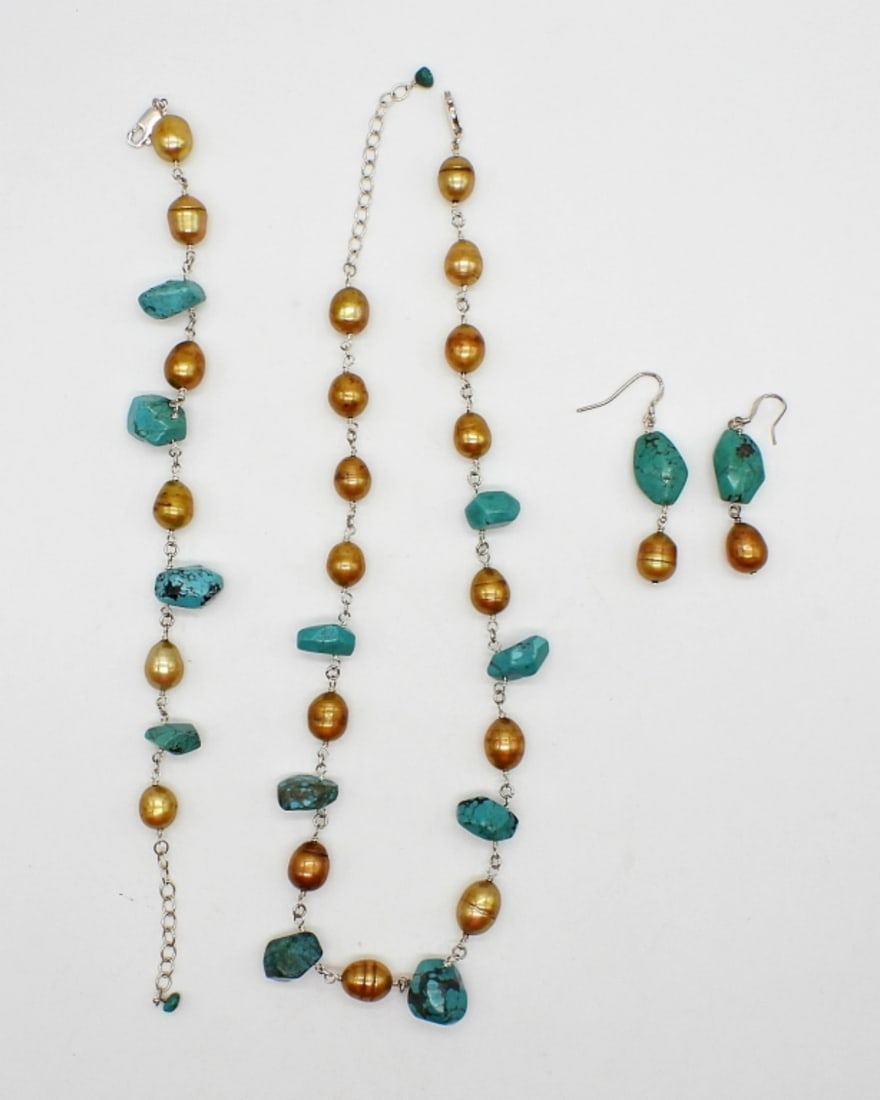 (3) PIECE STERLING TURQUOISE JEWELRY SET (1 of 2)