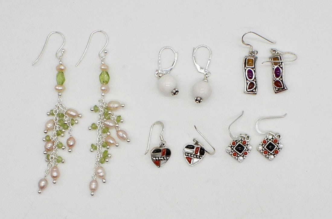 (5) PAIRS STERLING EARRINGS - MARKED 925 (1 of 2)