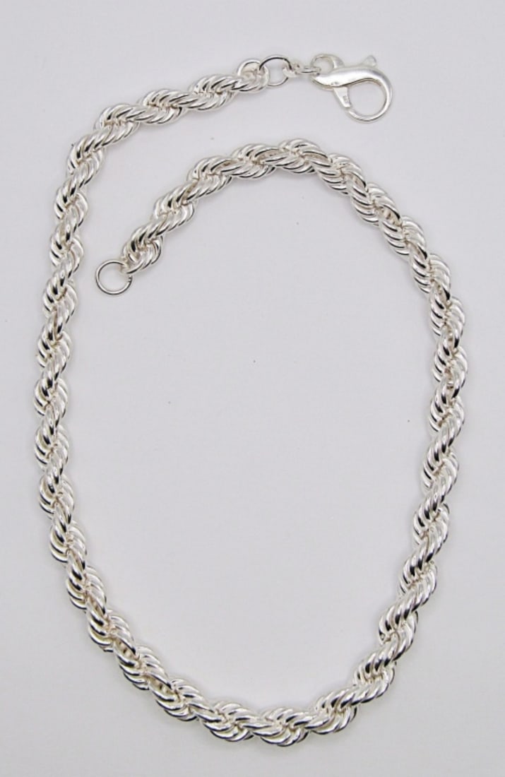 STERLING ROPE CHAIN: 23.5DWT, 15 1/2IN LONG WITH LOBSTER CLASP STAMPED 925