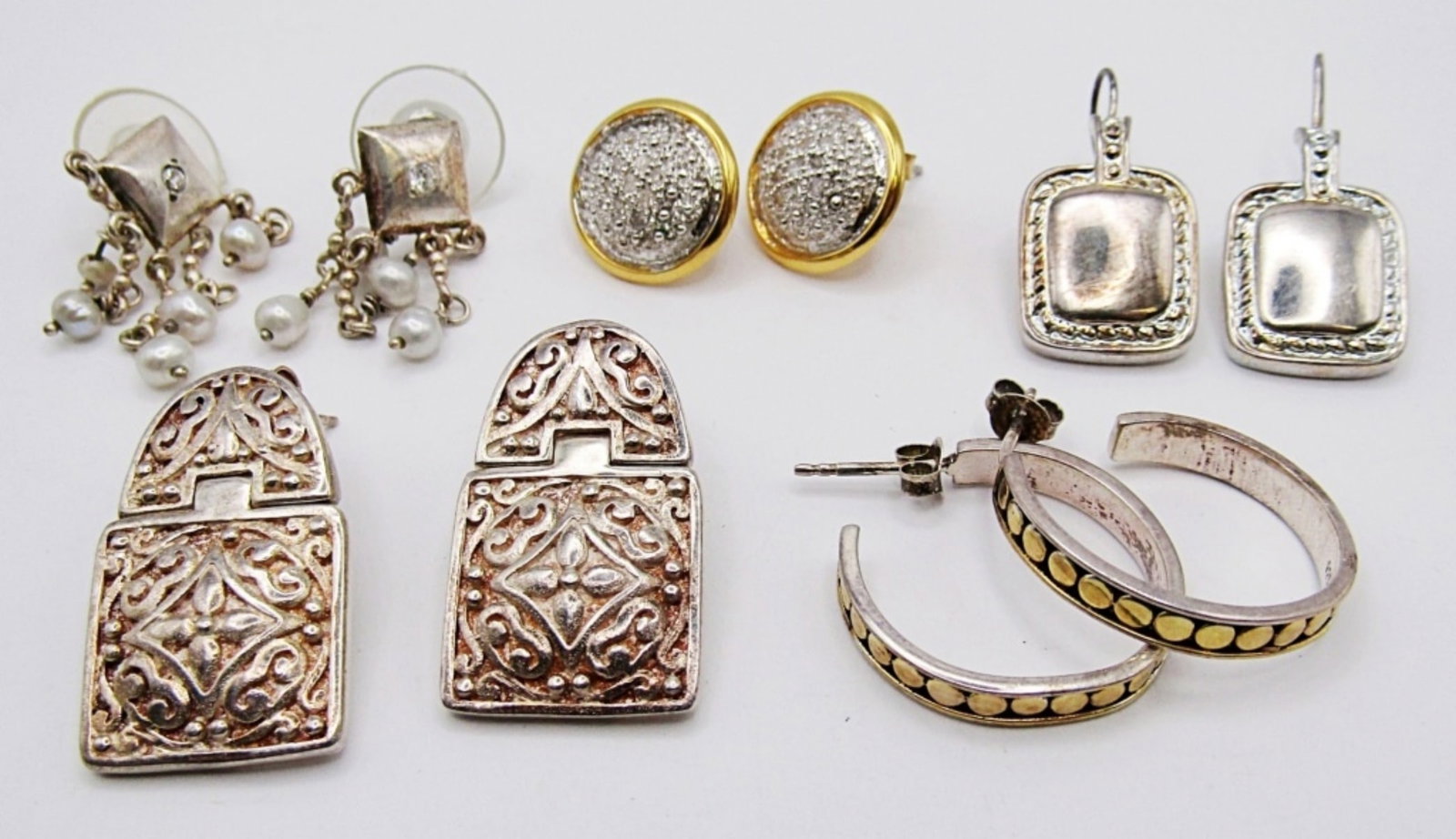 (5) PAIRS PIERCED WOMENS 925 EARRINGS: 17.4DWT, 4- STUDS, 1-HOOP PAIR, ALL STAMPED 925