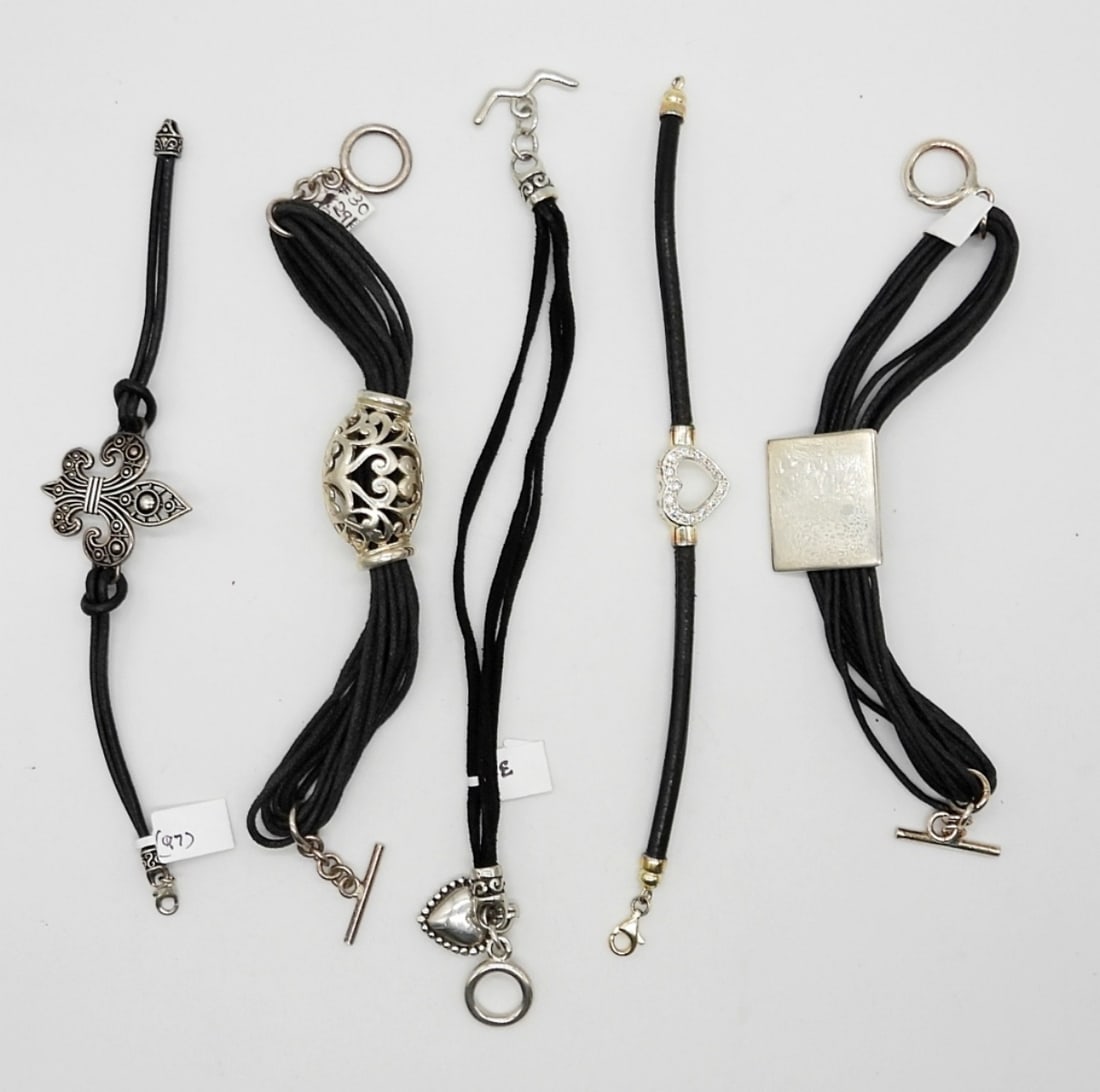 (5) STERLING SILVER & LEATHER BRACELETS (1 of 2)