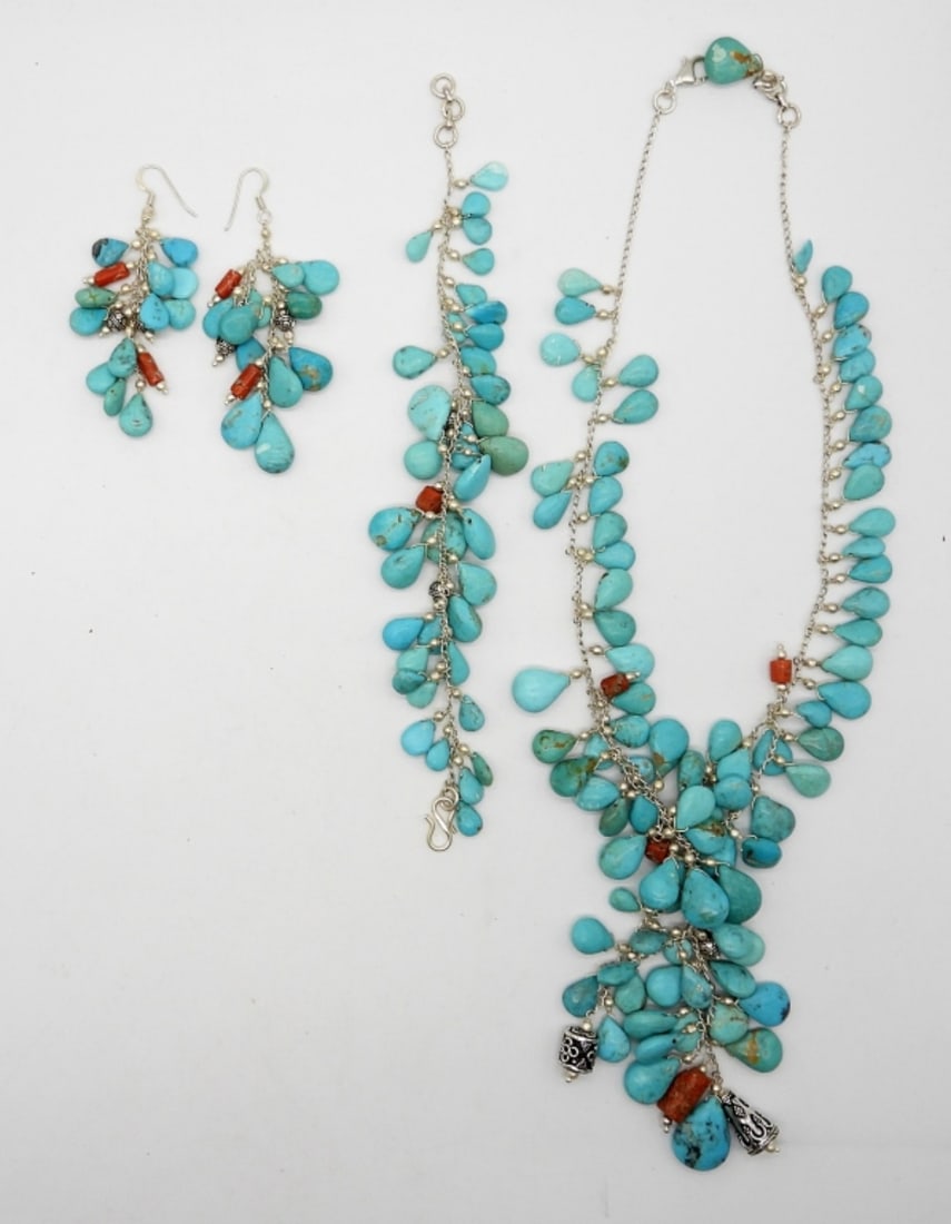 STERLING TURQUOISE 3-PIECE JEWELRY SET (1 of 2)