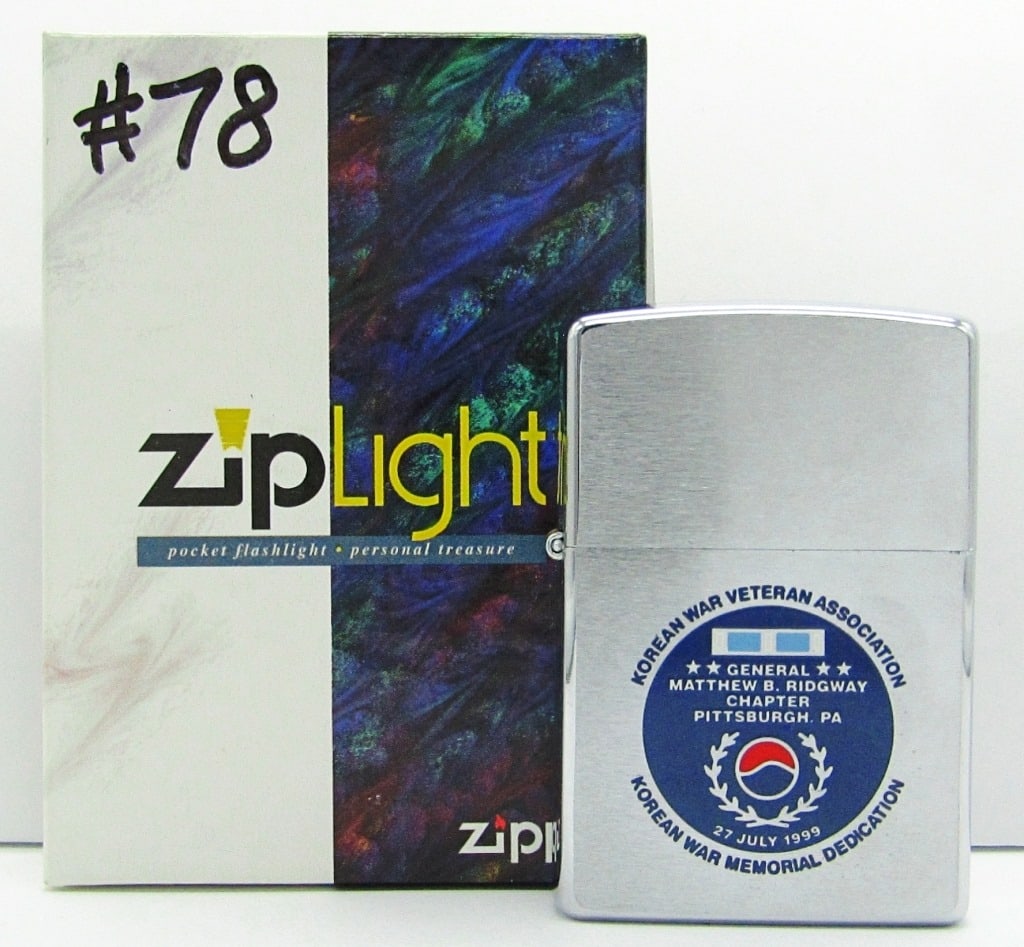 1998 NIB Zippo ZipLight Pocket Flashlight: Korean War Veteran Association Korean War Memorial Dedication; New In Original Box.