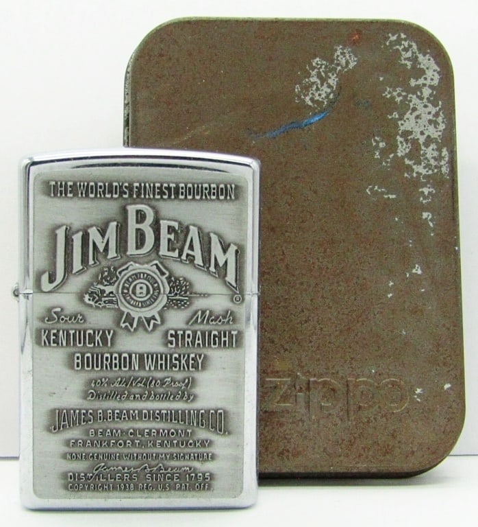 1998 Sealed Jim Bean Bourbon Whiskey Zippo: Sealed & Unfired Zippo Lighter in Original Tin;