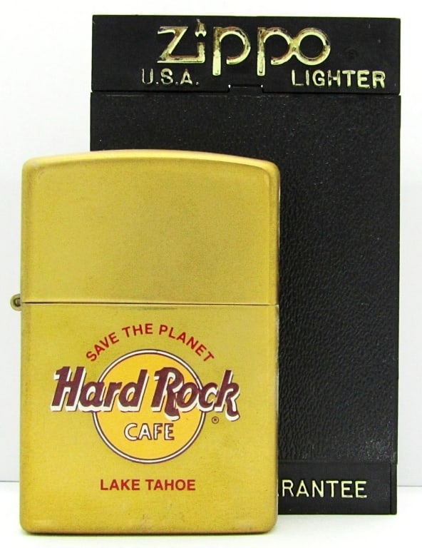 1998 Hard Rock Cafe Lake Tahoe Brass Zippo: Unfired "Save The Planet" Series Zippo Lighter in Original Case.