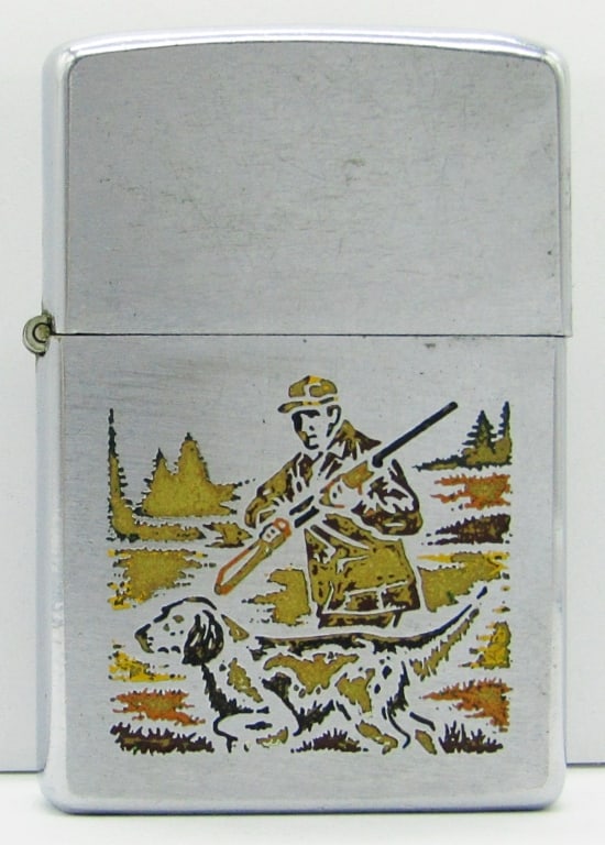 1977 Hunter with Dog Zippo Lighter: Used Condition.