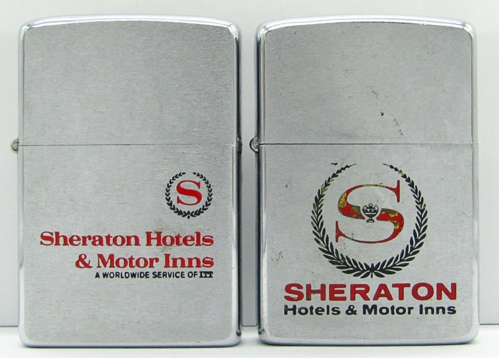 1967 & 1970 Vintage Advertising Zippo Lighters: "Sheraton Hotels & Motor Inns A Worldwide Service of ITT" & "Sheraton Hotels & Motor Inns"; Both Used Conditions.