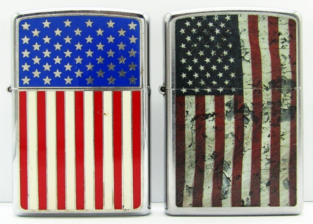2006 & 2014 American Flag Zippo Lighters: Both Used Conditions.