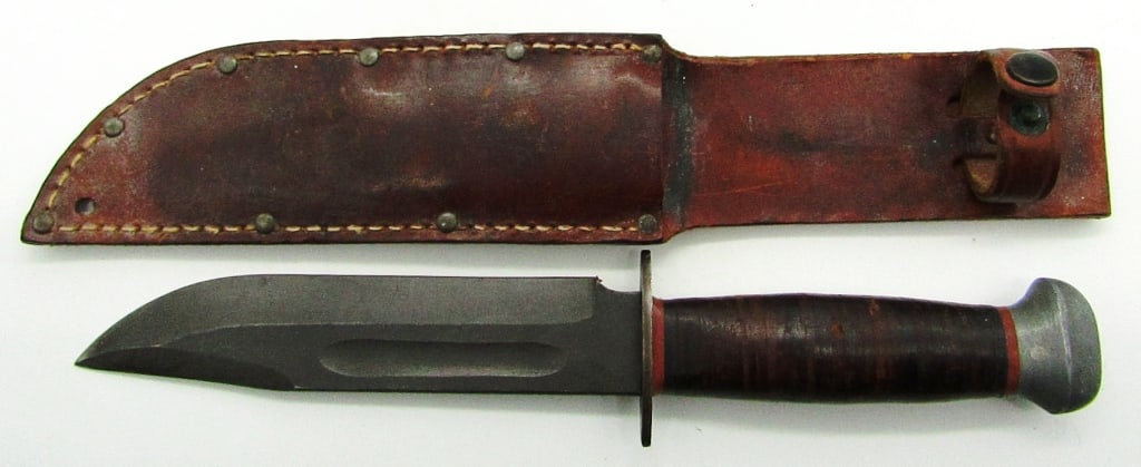Vintage WWII US Fighting Knife PAL RH-36: Fixed Blade Fighting Bowie Knife with Leather Sheath;