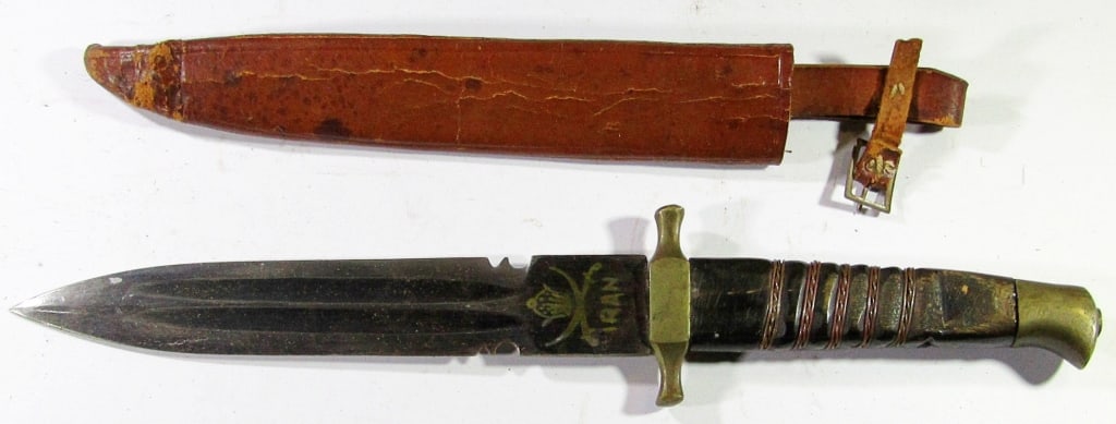 Vintage Handmade Iran Dagger & Sheath: Guard is Loose; Used Condition; 11" Dagger Length.