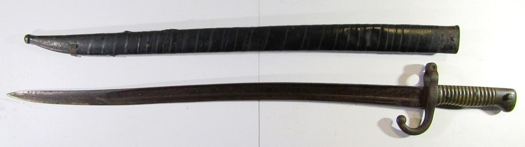 Antique French Chassepot Bayonet & Scabbard: 22.5" Blade Length, 27.5" Overall Length; Used Condition.
