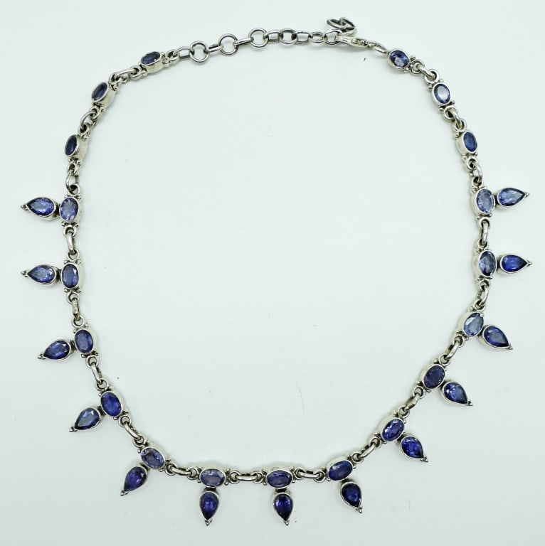 STERLING AMETHYST NECKLACE: 20DWT, 18IN LONG, ADJUSTABLE, STAMPED 925 ON THE BACK