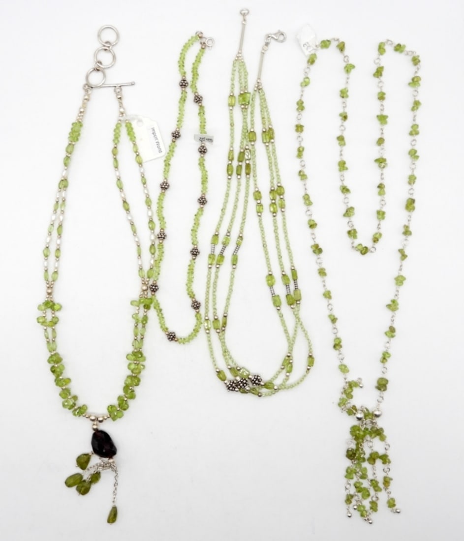 (4) STERLING & JADEITE NECKLACES: 16"-18" LENGTHS STERLING SILVER, JADEITE, & GREEN GEMSTONES