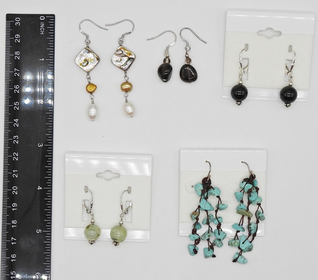 (5) PAIRS STERLING EARRINGS - TURQUOISE (1 of 2)